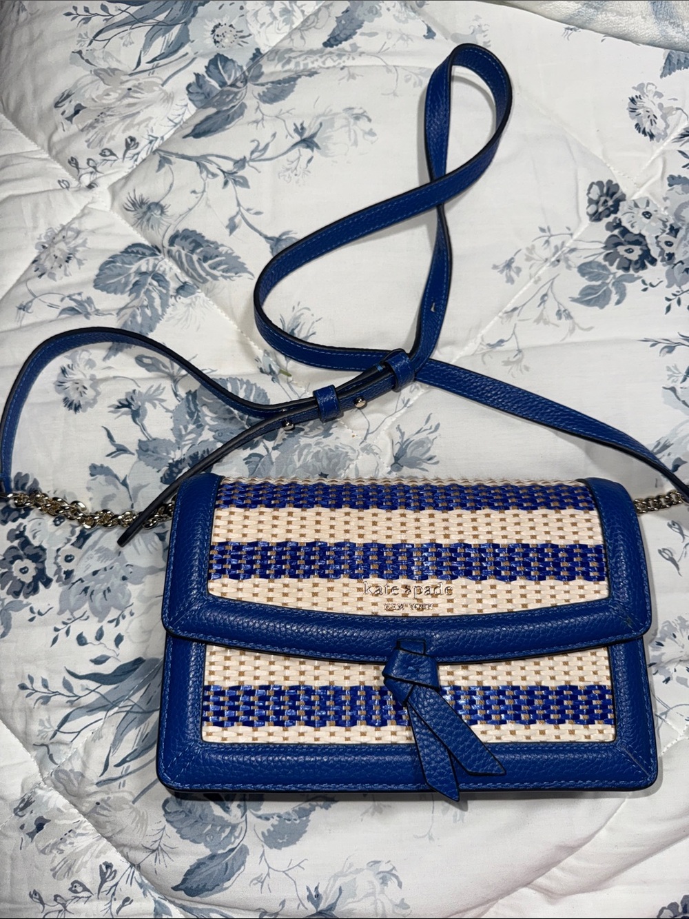 kate spade Blue and Cream Woven Crossbody